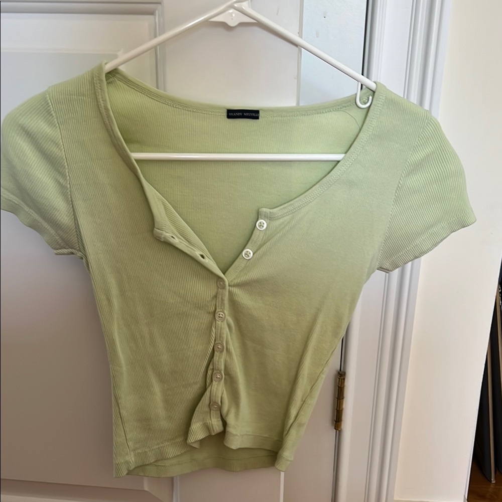 Brandy Melville Green Cap Sleeve Button Down Crop Top